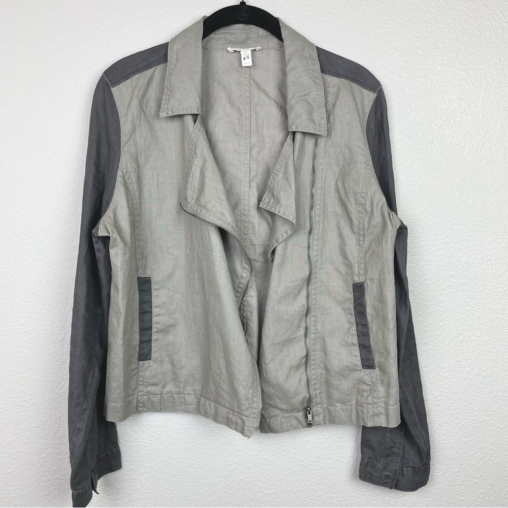 Eileen Fisher Women's Medium Coated Organic Linen Moto Jacket Full Zip Collared - Picture 9 of 16